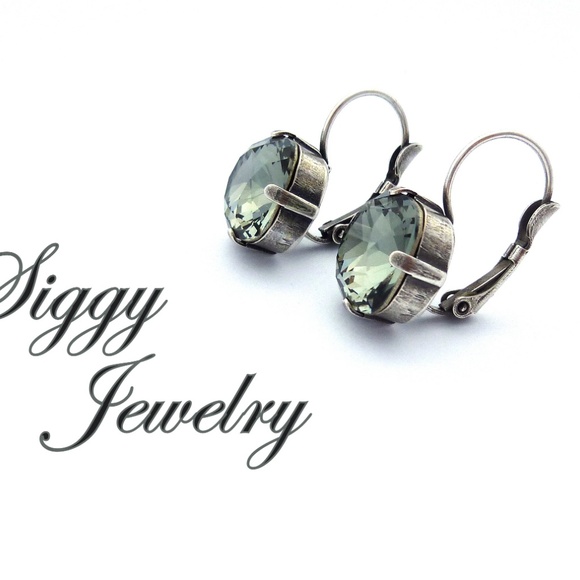Black Diamond Earrings Made With Swarovski Crystal - Picture 3 of 8